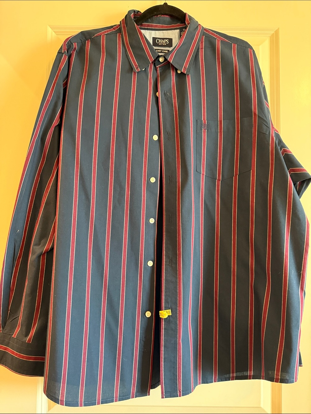 Chaps Men's Navy Shirt with Red and White Stripes